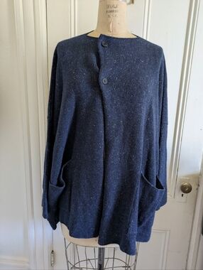 Eskandar Navy Knit Cardigan Sweater Long sleeve XL (No Size Tag)